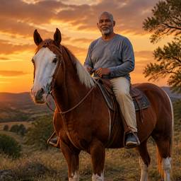 Man on Horse Sunset