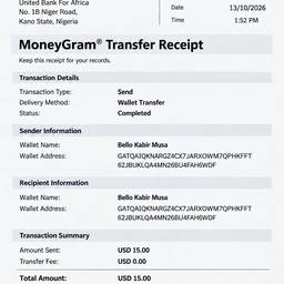 Après - Modification de reçu MoneyGram