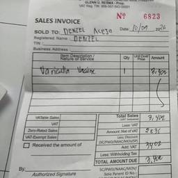 Antes - Edição de Texto em Fatura de Vendas