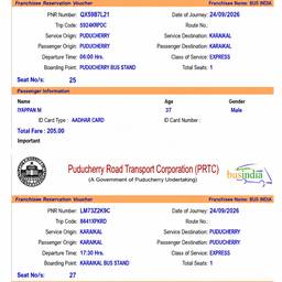Bus Ticket Date & PNR Edit