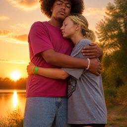 After - Couple Hugging Sunset Photo