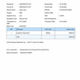 Fee Receipt Amount Edit