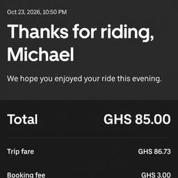 Editable Ride Receipt