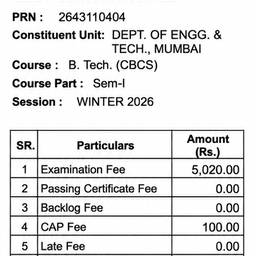 Edit University Fee Receipt