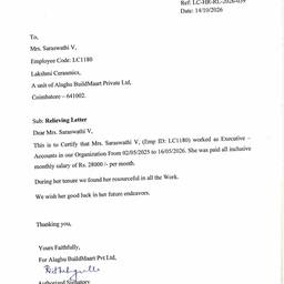 Relieving Letter Salary Edit