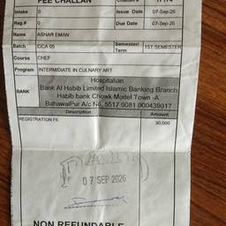 Edit University Fee Challan