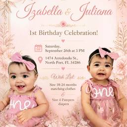Después - Invitación de Cumpleaños para Bebés Gemelos
