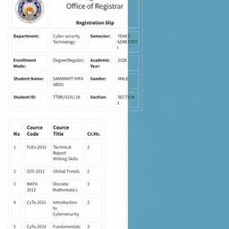 Registration Slip Name Edit