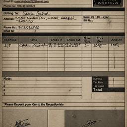 After - Aged Dusty Hotel Receipt