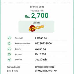 EasyPaisa Transfer Receipt