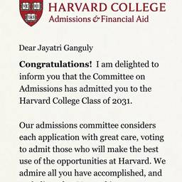 Harvard Acceptance Letter Edit