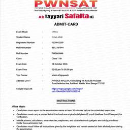 Exam Admit Card Edit