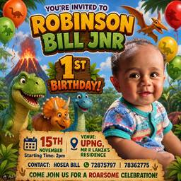 Dinosaur 1st Birthday Invite