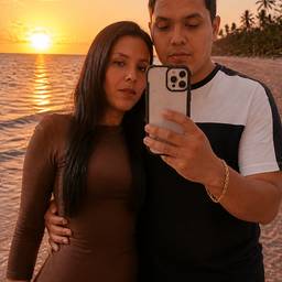 Nachher - Pärchen Strand Sonnenuntergang Selfie