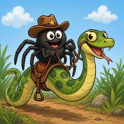 Cartoon Spider Riding Snake