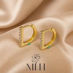 After - Gold D-Hoop Earrings on Satin