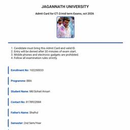 Admit Card Text Edit