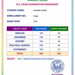 Colorful University Marksheet
