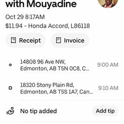 Ride Receipt Time Edit