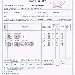 Edit School Mark Sheet