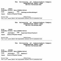 University Admit Card Edit
