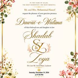 Golden Floral Walima Invitation