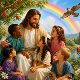Jesus and Children Rainbow