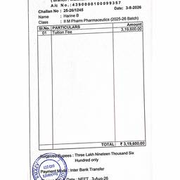 Bank Receipt Amount Edit
