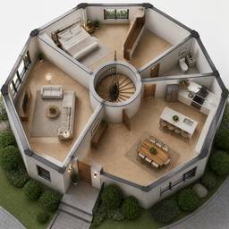 3D Octagonal House Plan