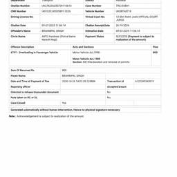 Challan Fine Amount Edit