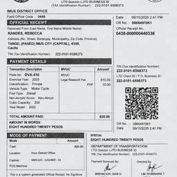 LTO Receipt Name Edit