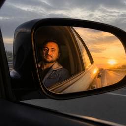 Sunset Car Mirror Portrait