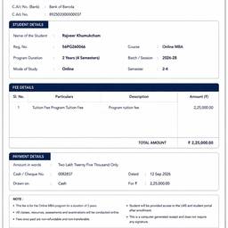 University Fee Receipt Edit