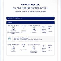 Après - Itinéraire de vol Korean Air