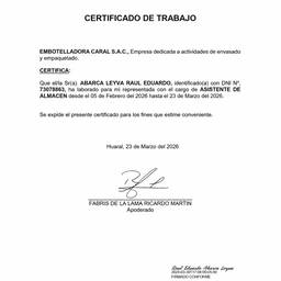 Work Certificate Text Edit
