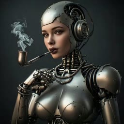 Depois - Cyborg steampunk soltando fumaça