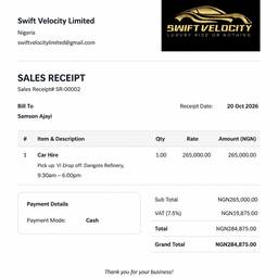 Car Hire Receipt Edit