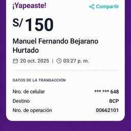 Yape Payment Receipt Edit