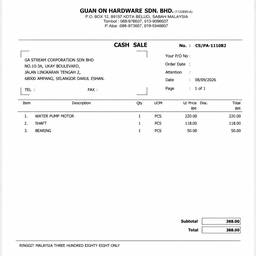 Receipt Item Editor