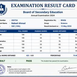 Exam Result Card Design
