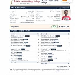 College Fee Receipt Name Edit