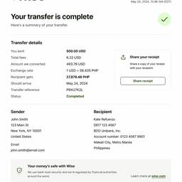 Wise Transfer Receipt Mockup