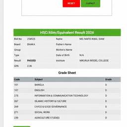 HSC Result Grade Sheet Edit