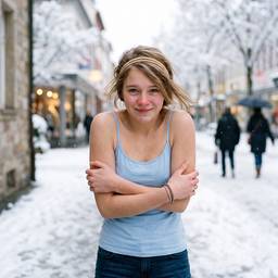 Shivering Girl Snow Portrait