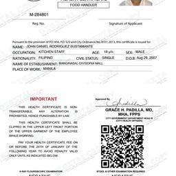 Food Certificate Text Edit