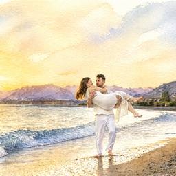 Watercolor Couple Beach Art