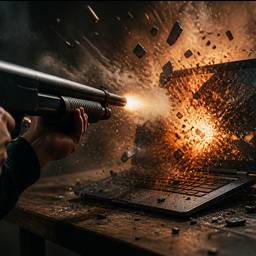 Shotgun Blows Up Laptop
