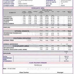 Report Card Marks Edit