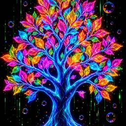 Neon Rainbow Tree Art