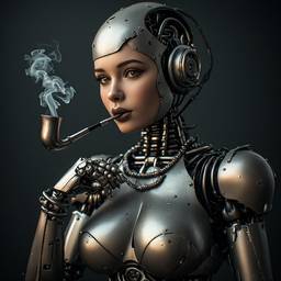 Antes - Cyborg steampunk soltando fumaça